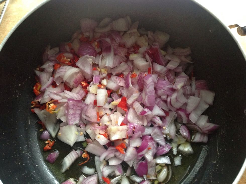 Saut\u00e9e your onions and peppers in another saucepan with extra virgin /olive oil