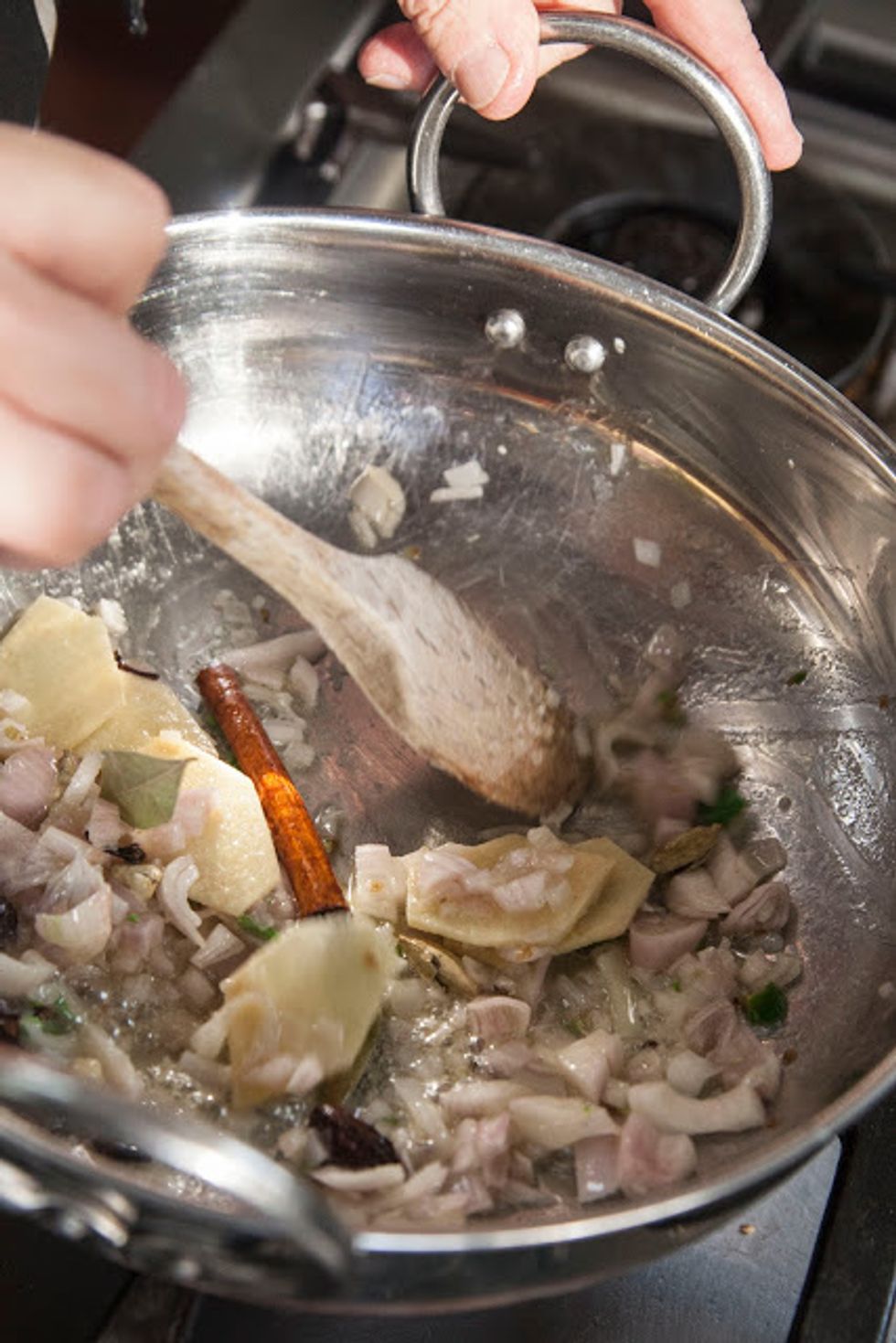 saute everything together for a few minutes until the shallots start to turn a light brown.