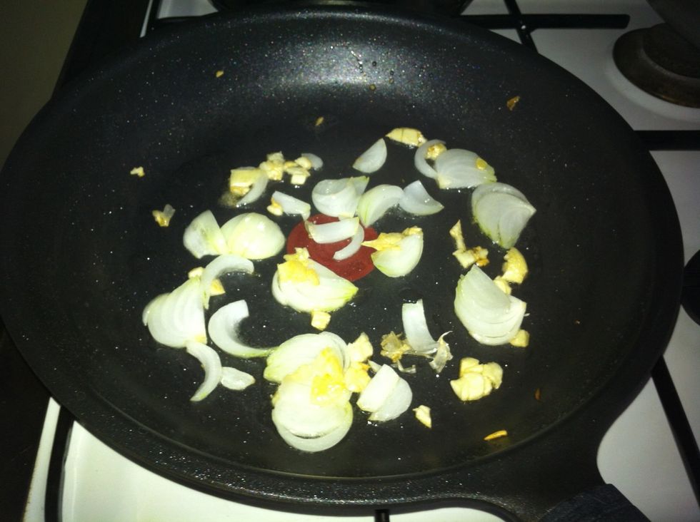 Saute garlic and then add chopped onions.
