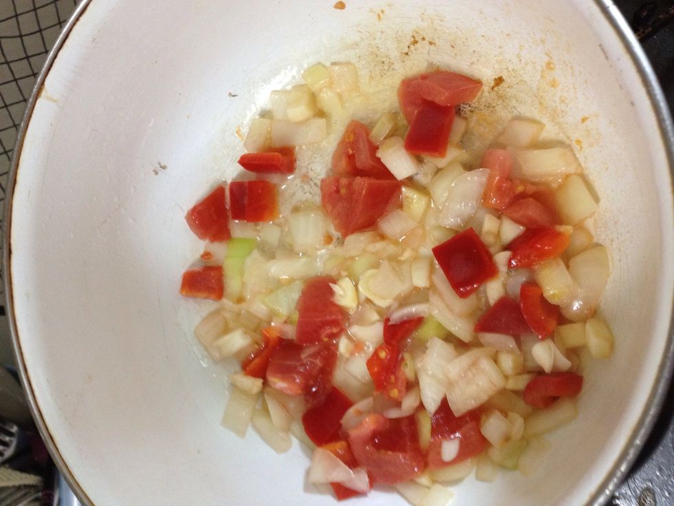 saute garlic, bell pepper, and onion.