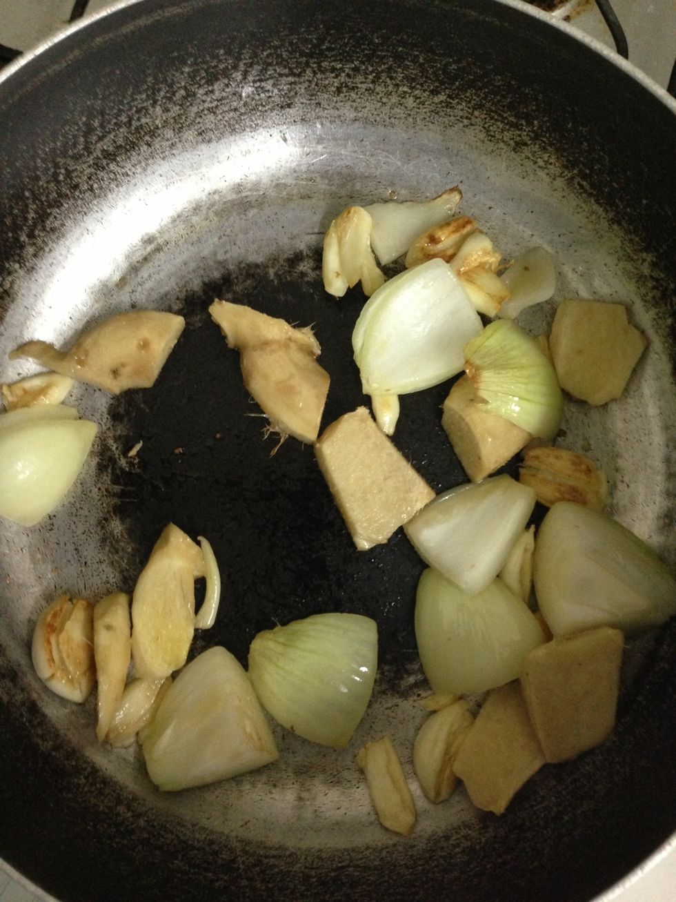 Sautee garlic, onion, & ginger