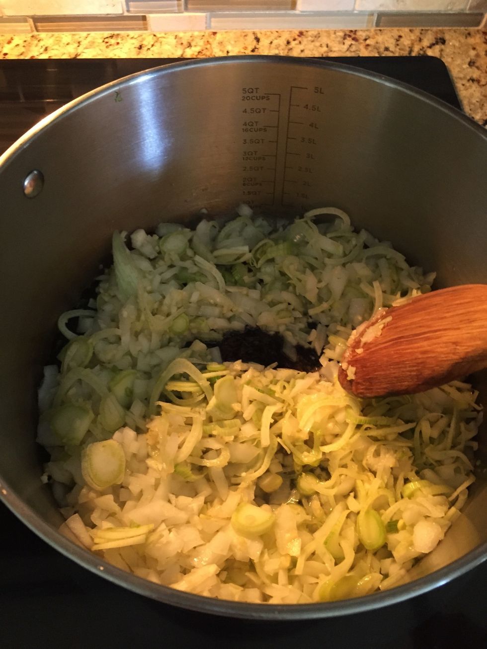 Sautee onions, garlic and fennel in olive oil and butter until browned