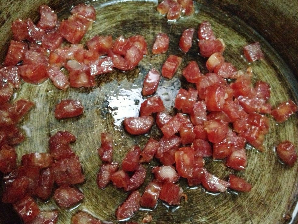 sautee the chorizo in nana's pan which has survived and will continue to survive future meltdowns. \ud83d\ude1c (something with old pans that make food taste better)