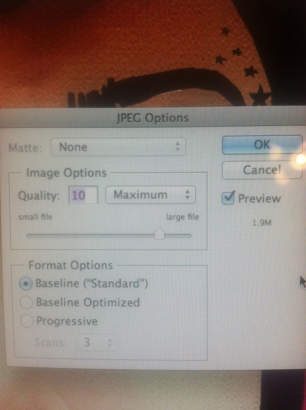 Save the newly made file at a high size like 9 or even 10 and you're golden.