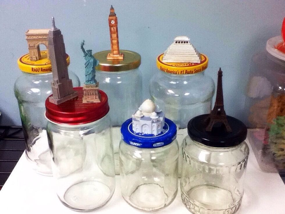 Saved up some jars and hot glued the cool desired figures on the center of the lid.