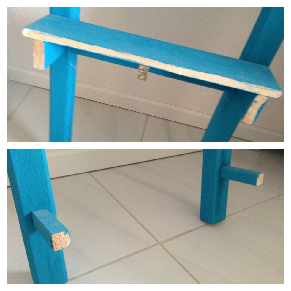 Saw off about 5/6 of the chair (leave about 6 to 8 centimeters). You can paint it any colour you like - before or afterwards, it doesn't matter.