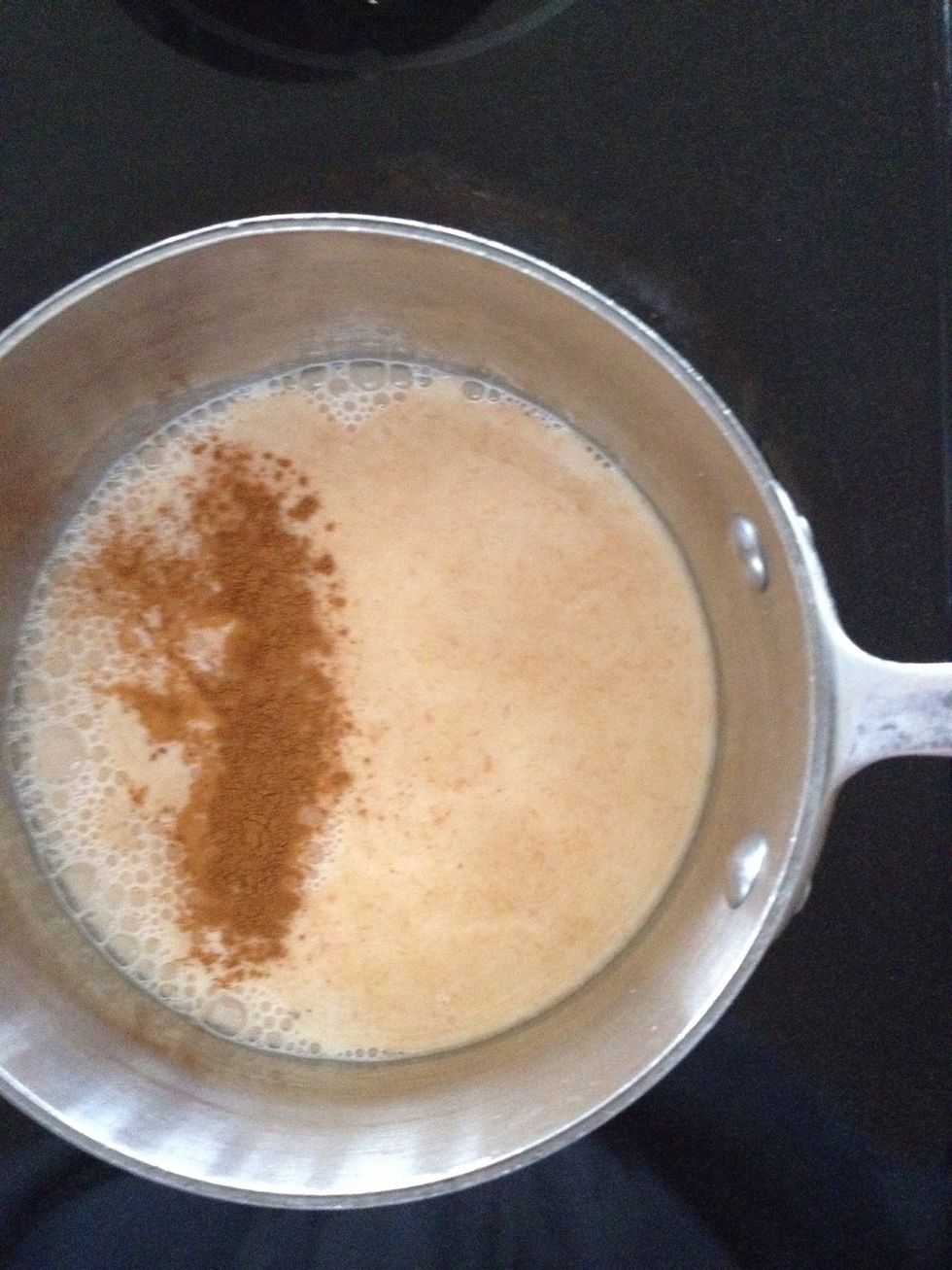 Scald your milk and stir in ingredients until the brown sugar has dissolved