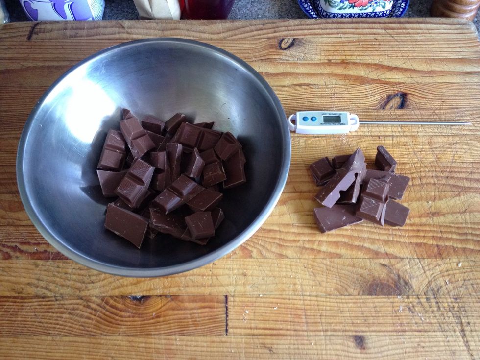 Scale chocolate and take out a 1/4