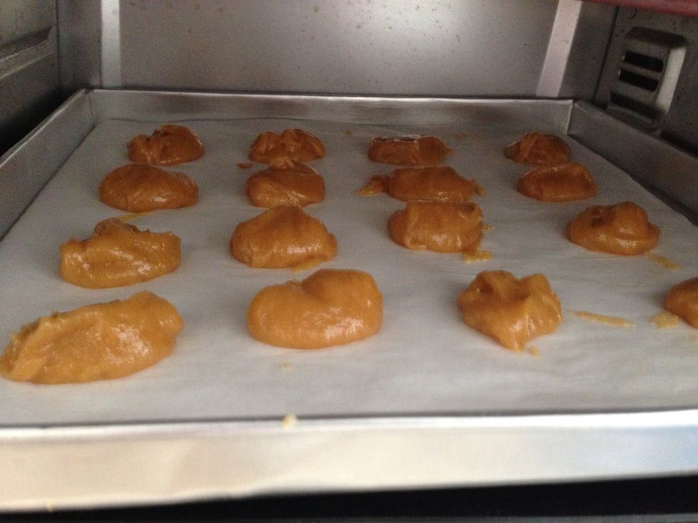 Scoop a ball of dough. Bake at 350 F for 12-15 min.