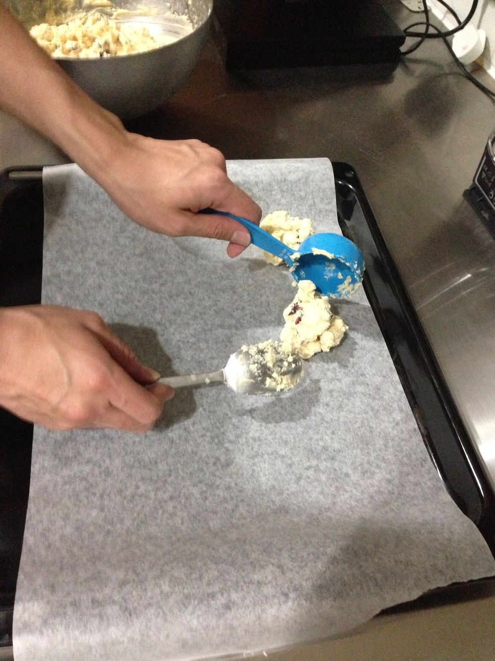 Scoop into balls or chunks into a baking pan lined with baking paper