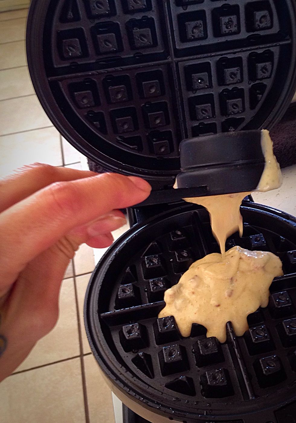 Scoop into waffle iron (about 3/4cup batter)