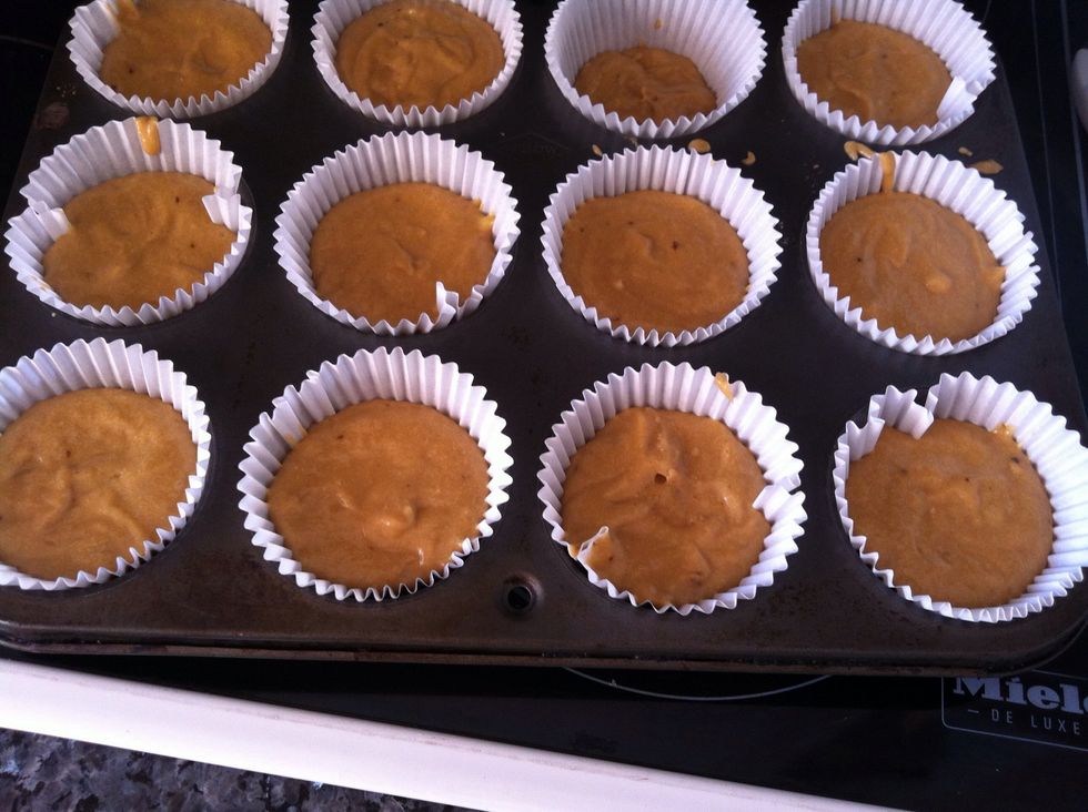 Scoop mixture in muffin tins like so