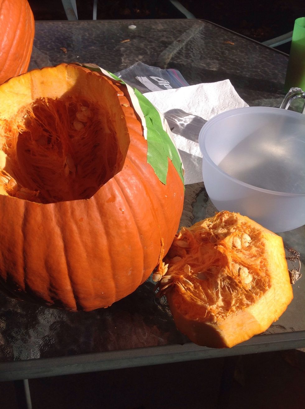 Scoop out the seeds with a tool from your kit or a large spoon.