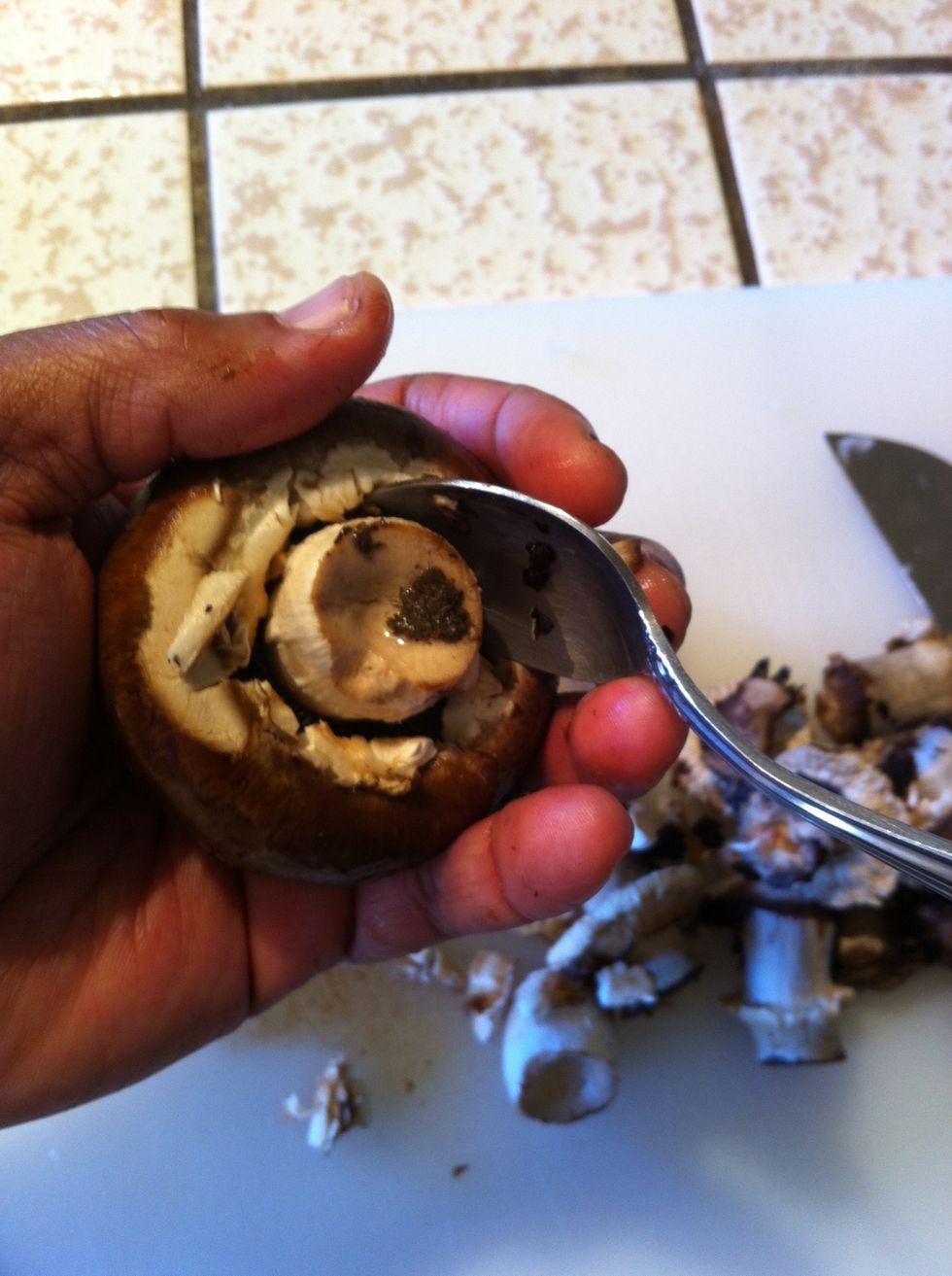 Scoop out the stems of your mushrooms.