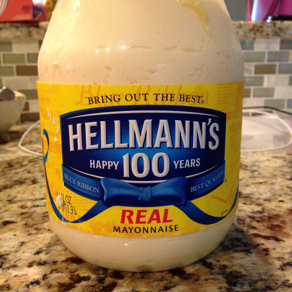 Scoop out your desired amount of mayo into the large mixing bowl. Start off slowly and add mayo to taste.