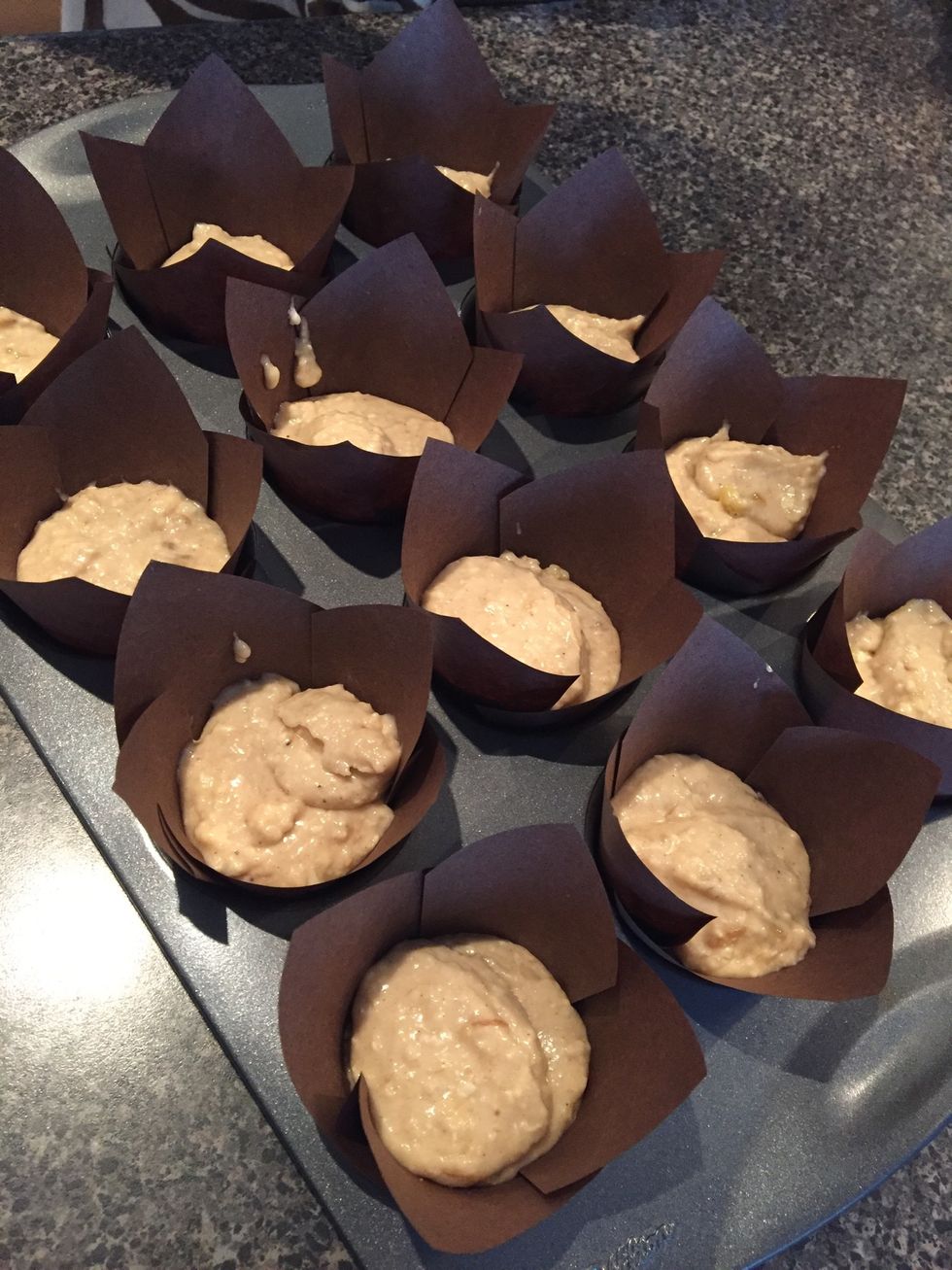 Scoop the batter into the muffin cups about 3 quarters full