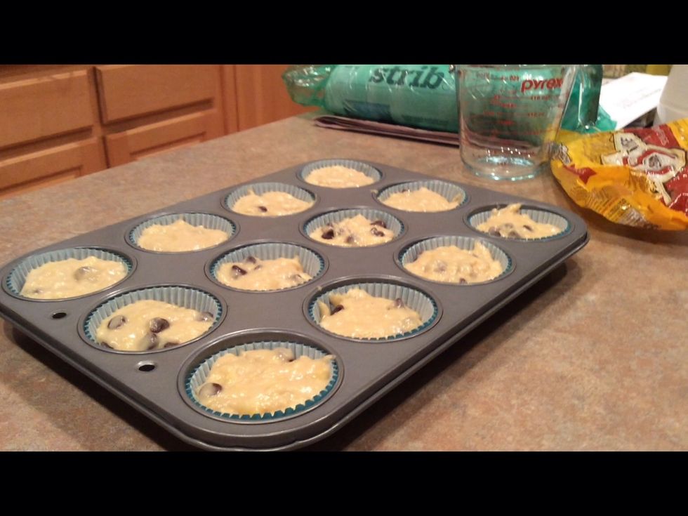 Scoop the batter into the muffin pan 3/4 full