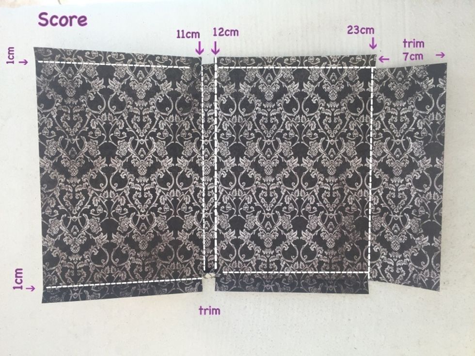 Score and fold as per above diagram. Trim as shown