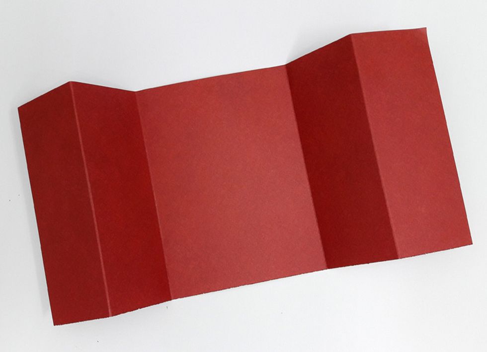 Score on the 2", 4", 8" and 10". Fold in this order: mountain, valley, valley,mountain, as in attached photo.
