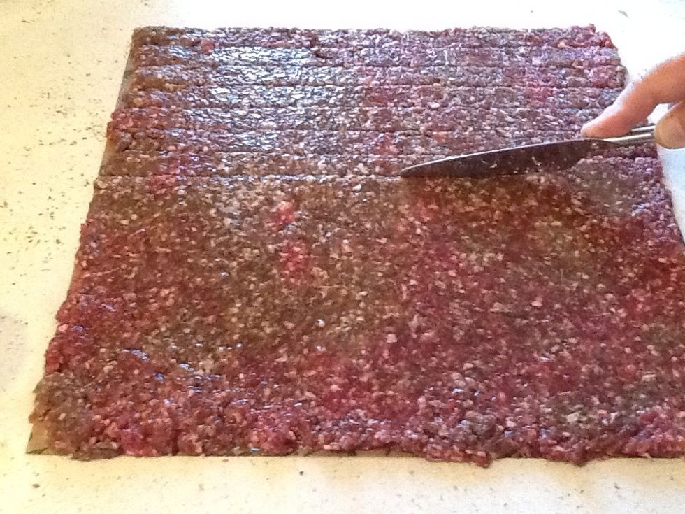 Score with butter knife a little larger than the size of your finished Jerky.