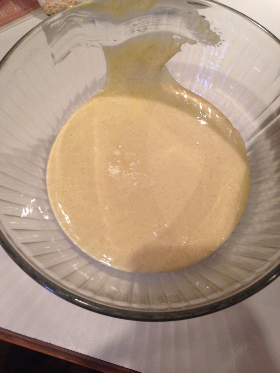 Scrape down the sides and bottom of the bowl once more. Mix 10 seconds then transfer batter to mixing bowl.