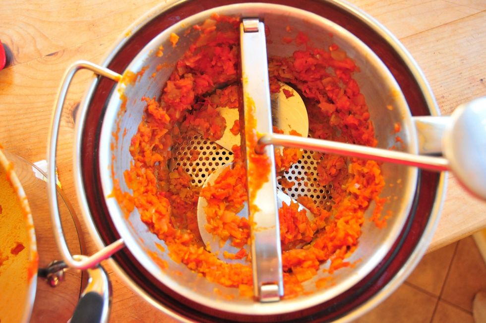 Scrape down the sides then add more sauce.  I usually run the sauce through twice, it helps get all the extra chunks in the mill into the sauce.