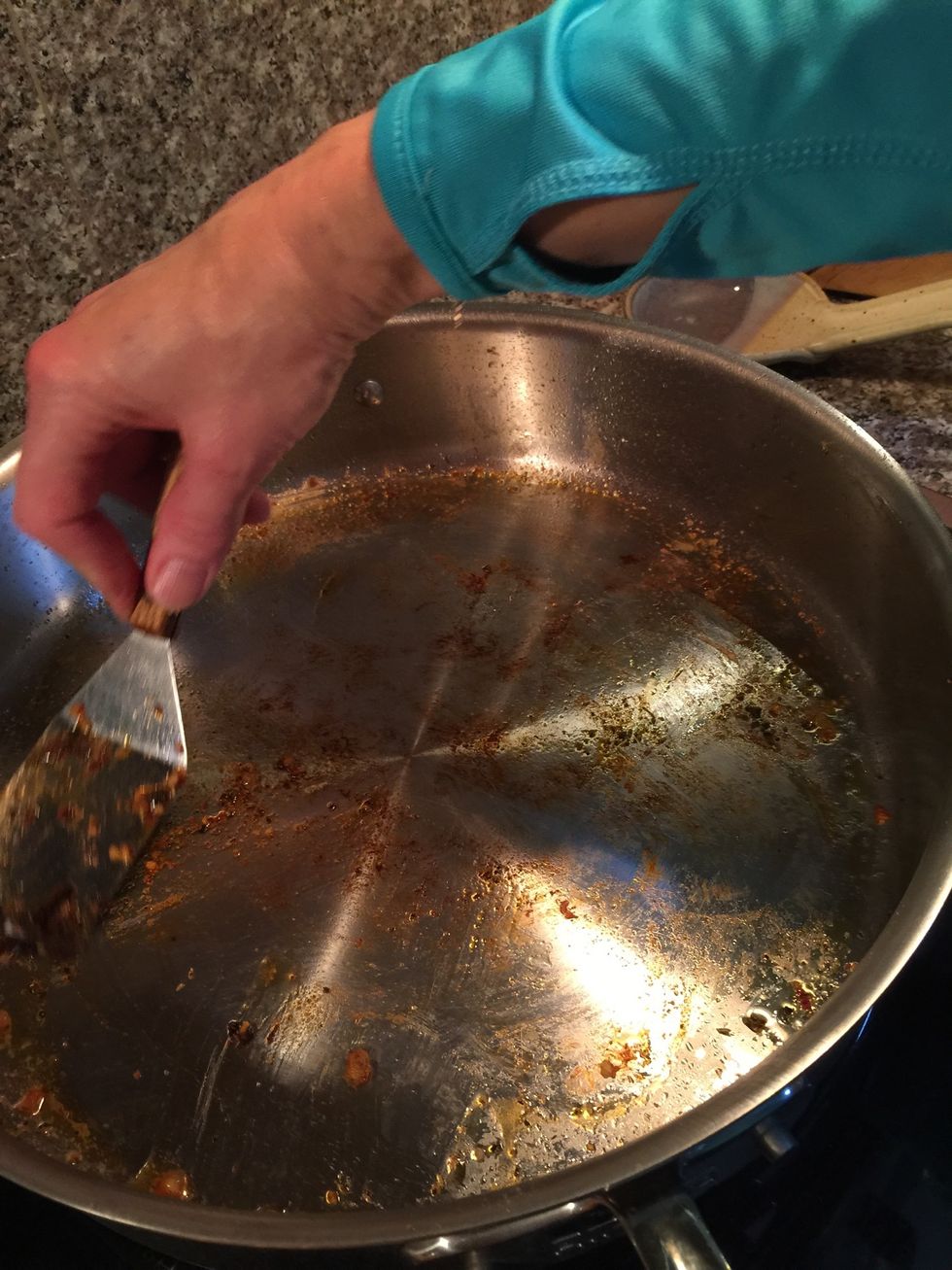 Scrape some of that good stuff stuck to the pan and spread it over the top.