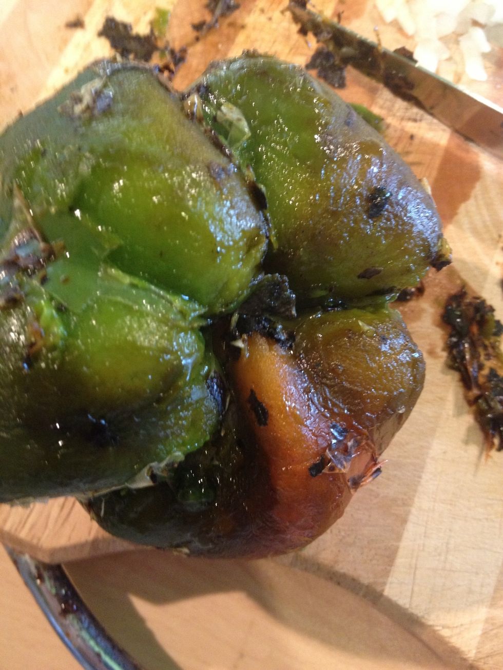 Scrape the blackened skin away. Mine was hard to do as it was homegrown and a really odd shape. When finished wash and chop.