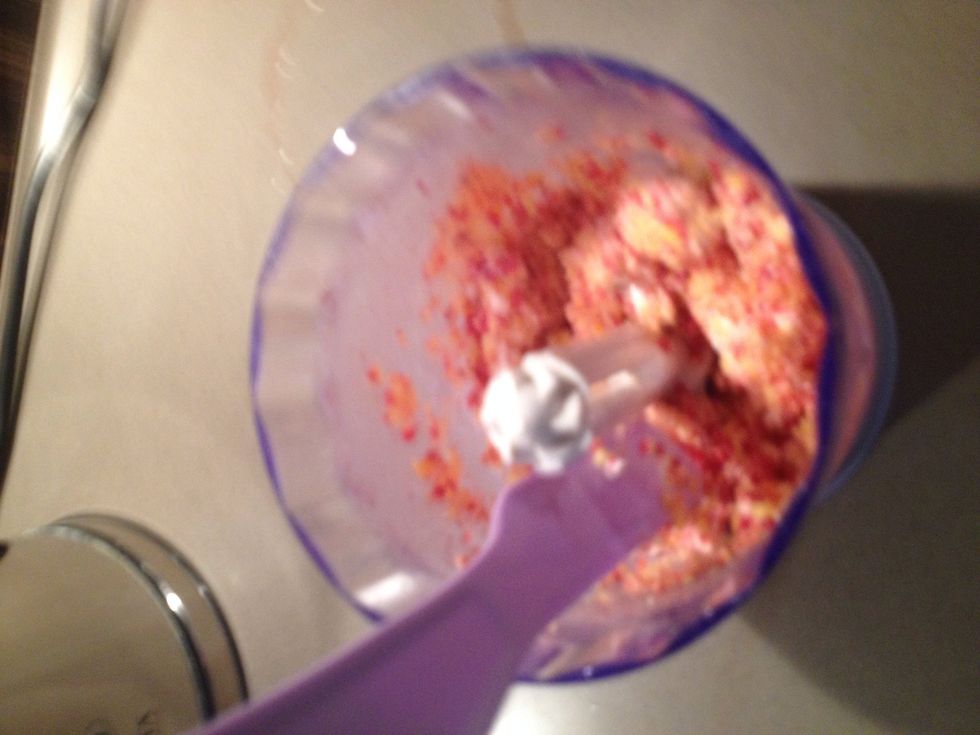 ...scrape the fruit down to the bottom, using a spatula (apologies for photo quality!)...