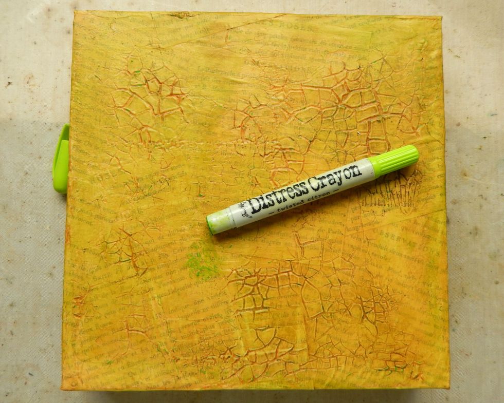 Scribble some Twisted Citron Distress Crayon over the background and blend with your finger or a dry sponge.