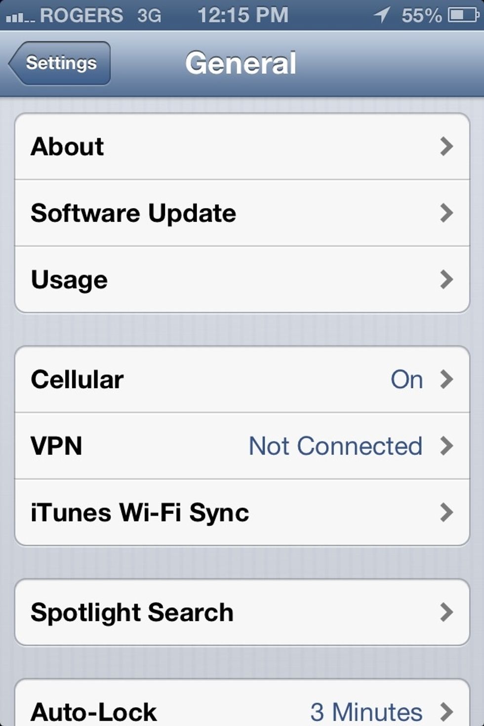 Scroll and open General