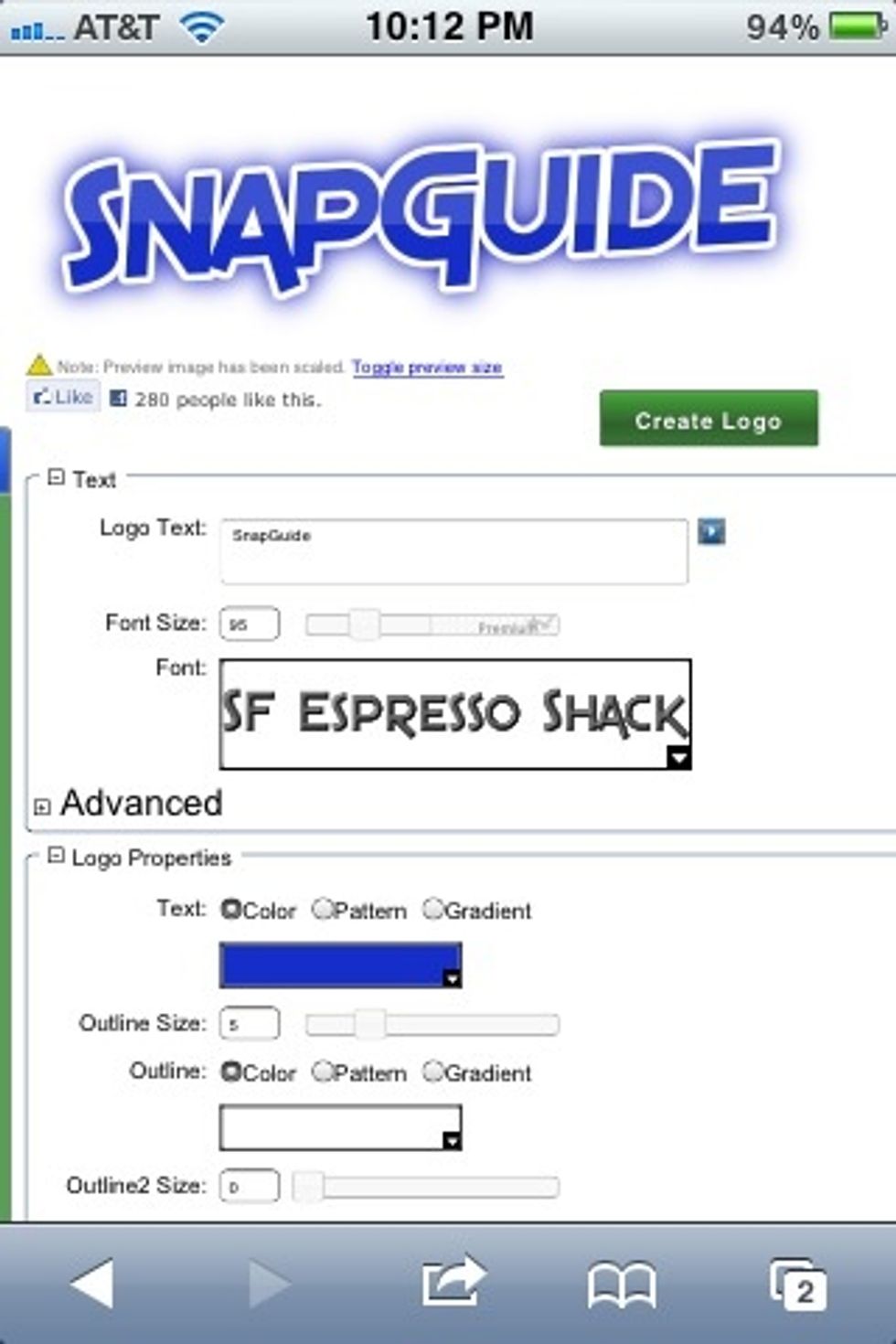 Scroll around and make any changes you want such as color, font, size, shadow color, opacity, etc\u2026 When you're finished tap "Create Logo".