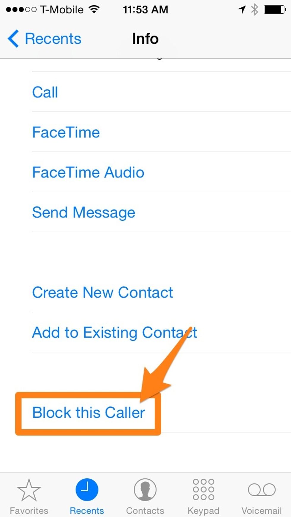 Scroll down and tap the block this caller option.