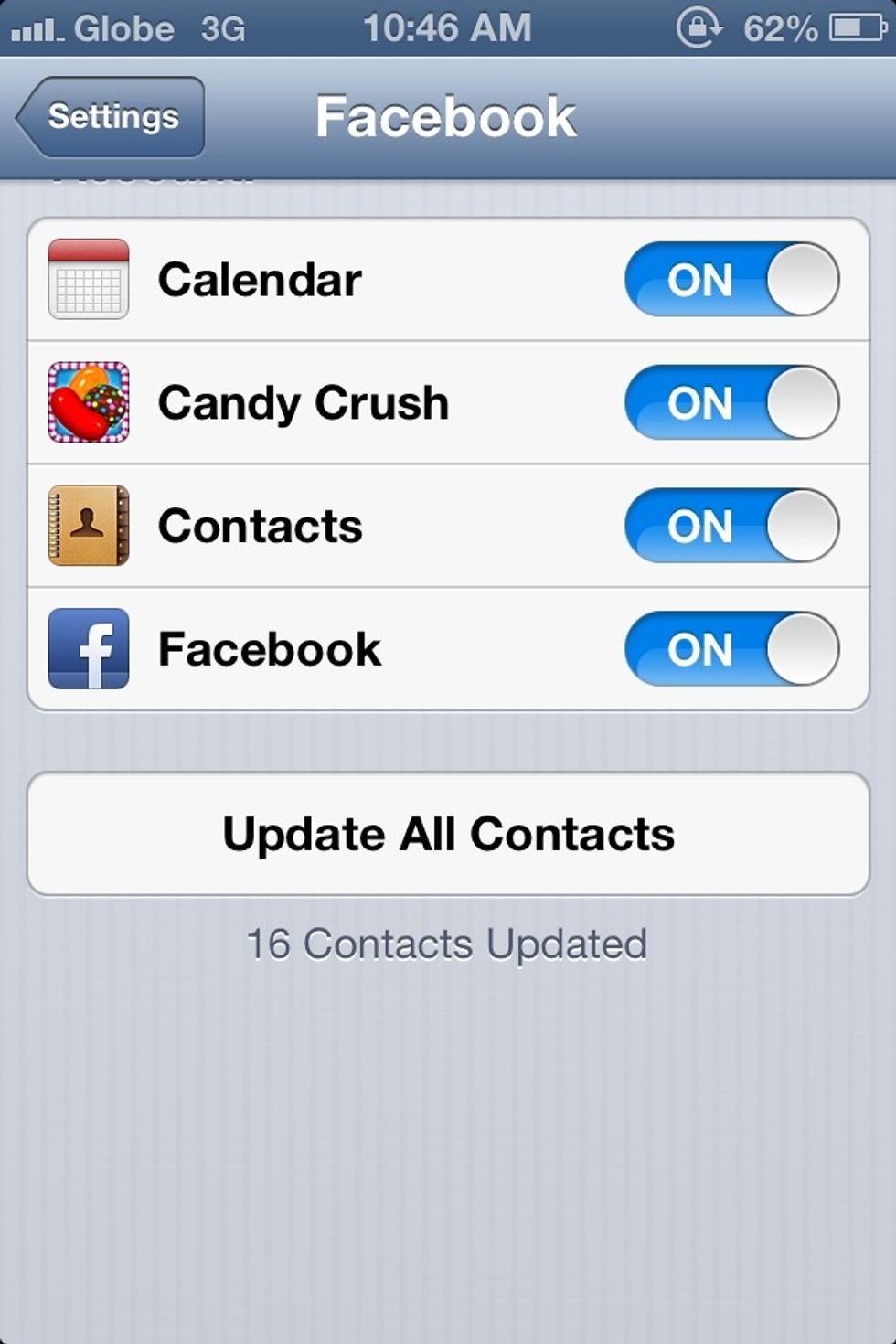 Scroll Down and tap Update All Contacts.