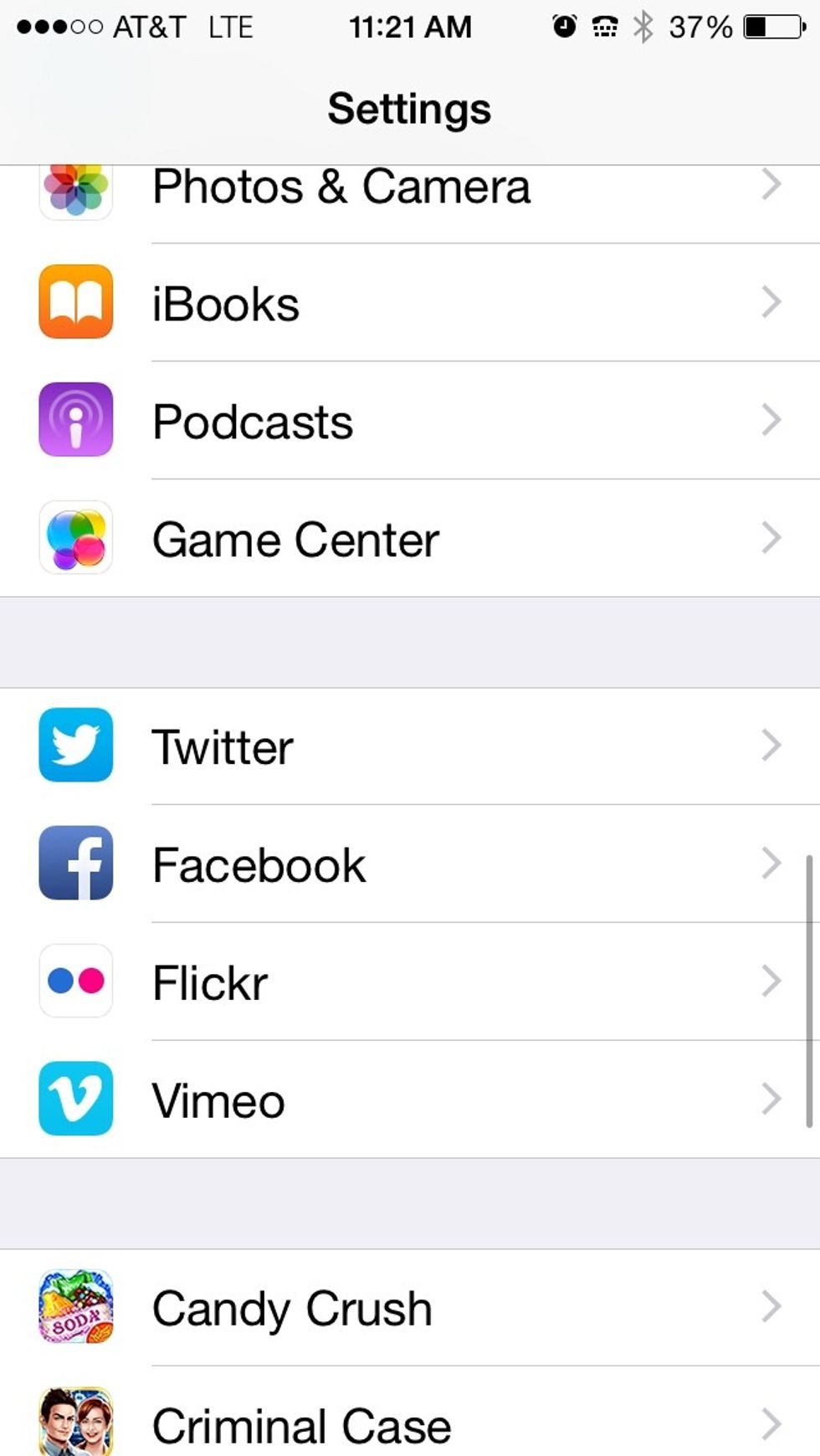Scroll down to Game Center.