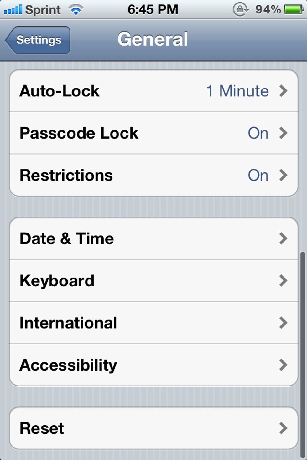Scroll down to reset. (all the way at the bottom of the screen )