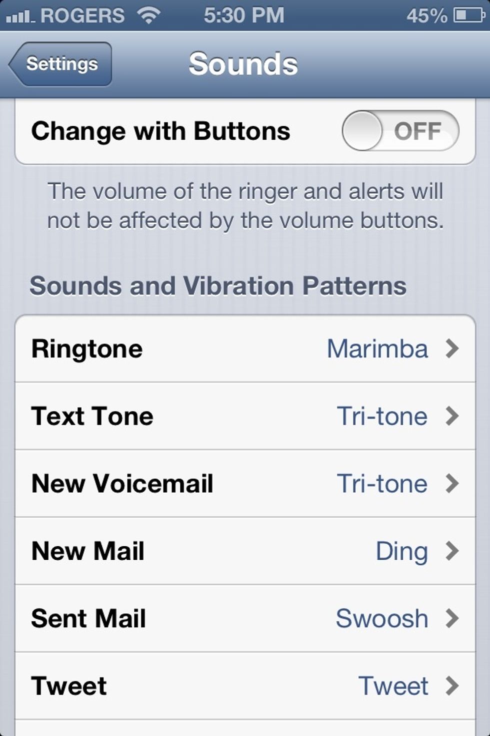 Scroll down to "Sounds and Vibration Pattern"