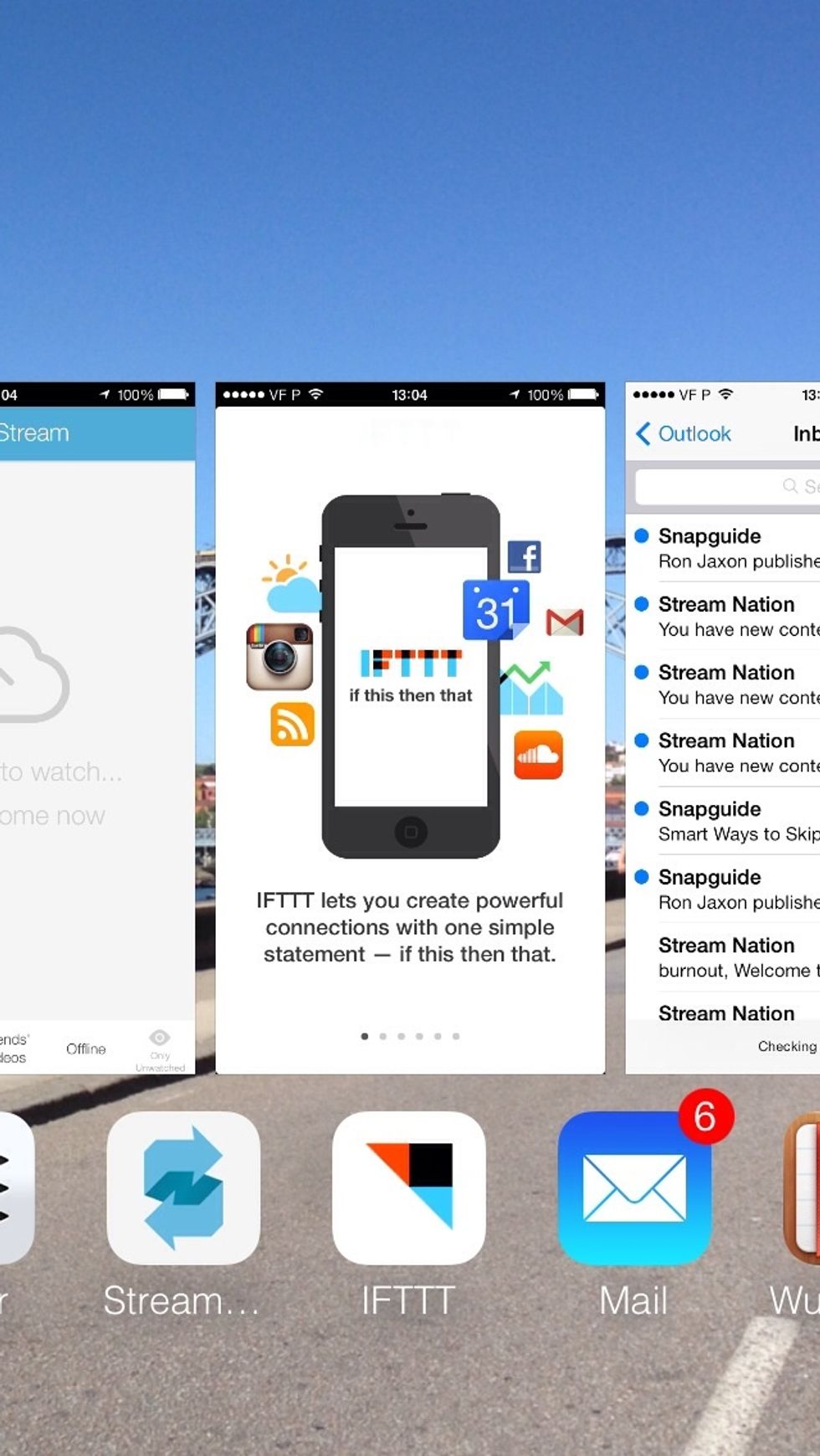 Scroll right so you get an app partially visible on the left, another on the right and one full in the middle.