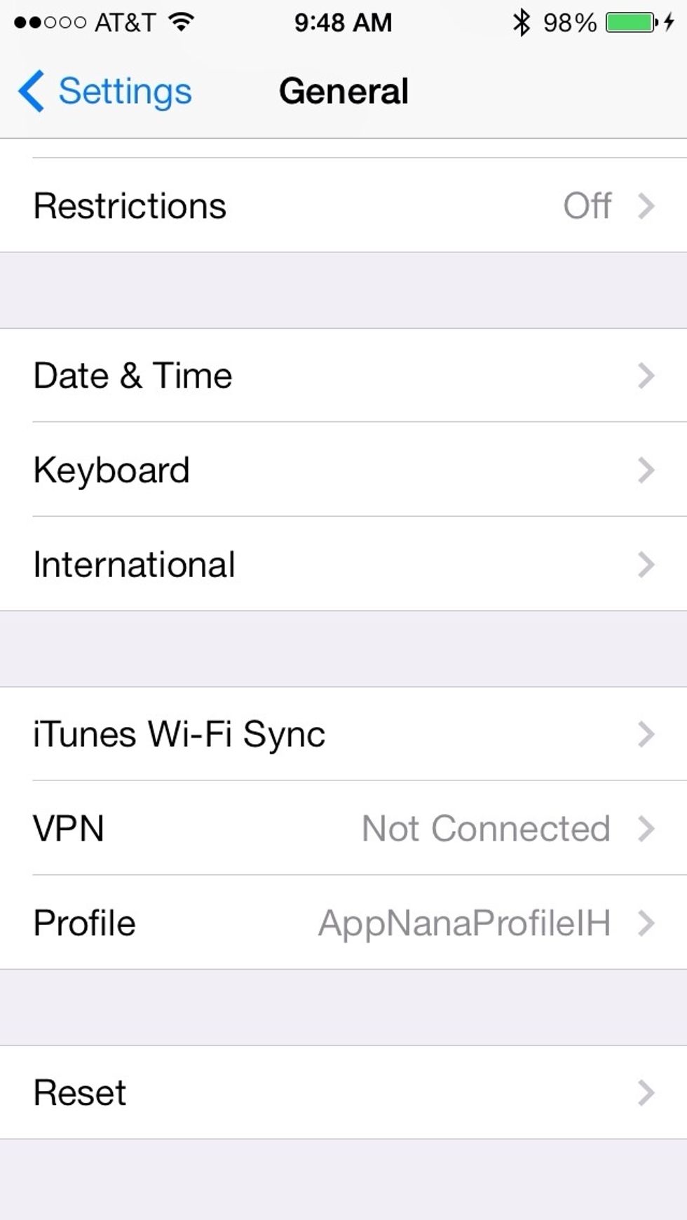 Scroll to bottom and Click on "Reset"