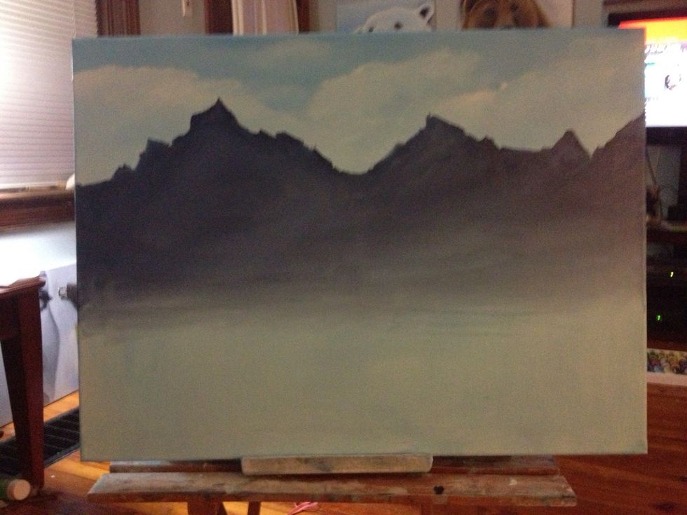 Scrub a dub your mountain range from the top down. We are now 3 deep - sky, cloud, mountain.