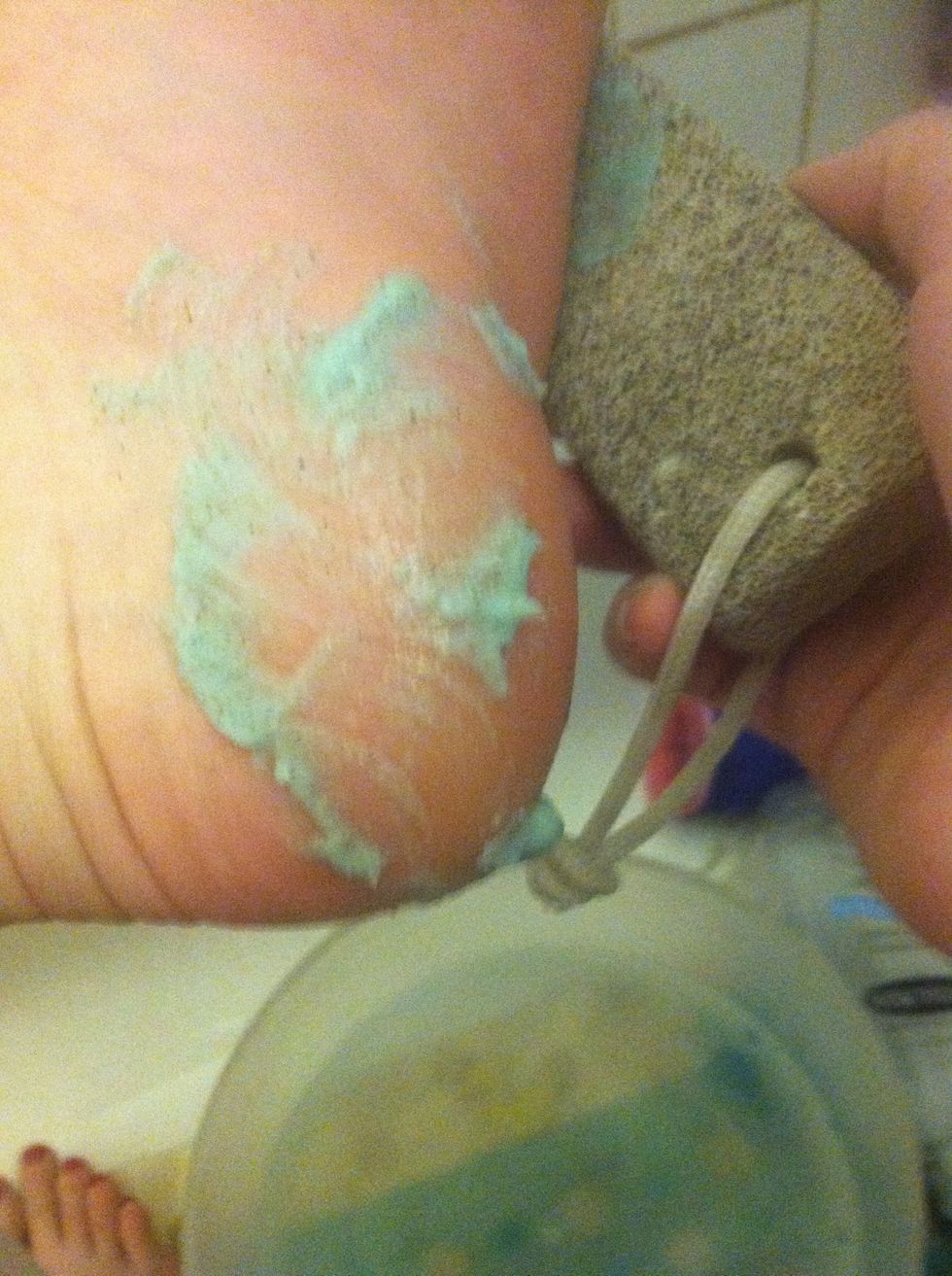 Scrub all over. The harder you scrub, the better.