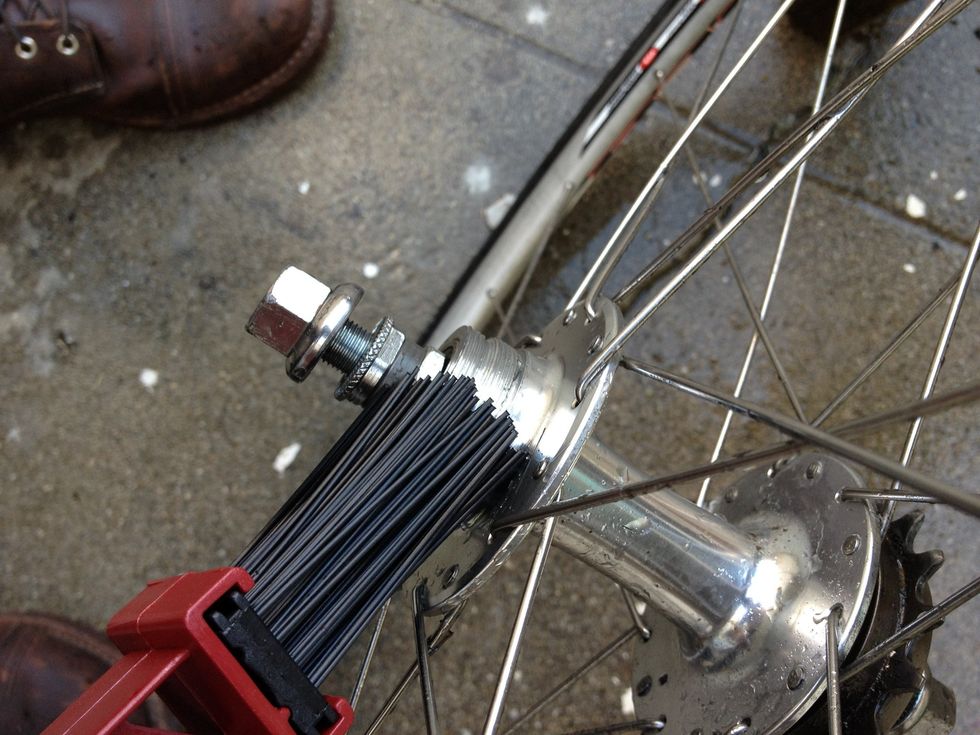 Scrub down the threads on your hub so they clean are shiny - like new. You don't want any stray bits of dirt f#\u20ac&ing up your precious hub threads. Seriously. Get that s*!t clean.