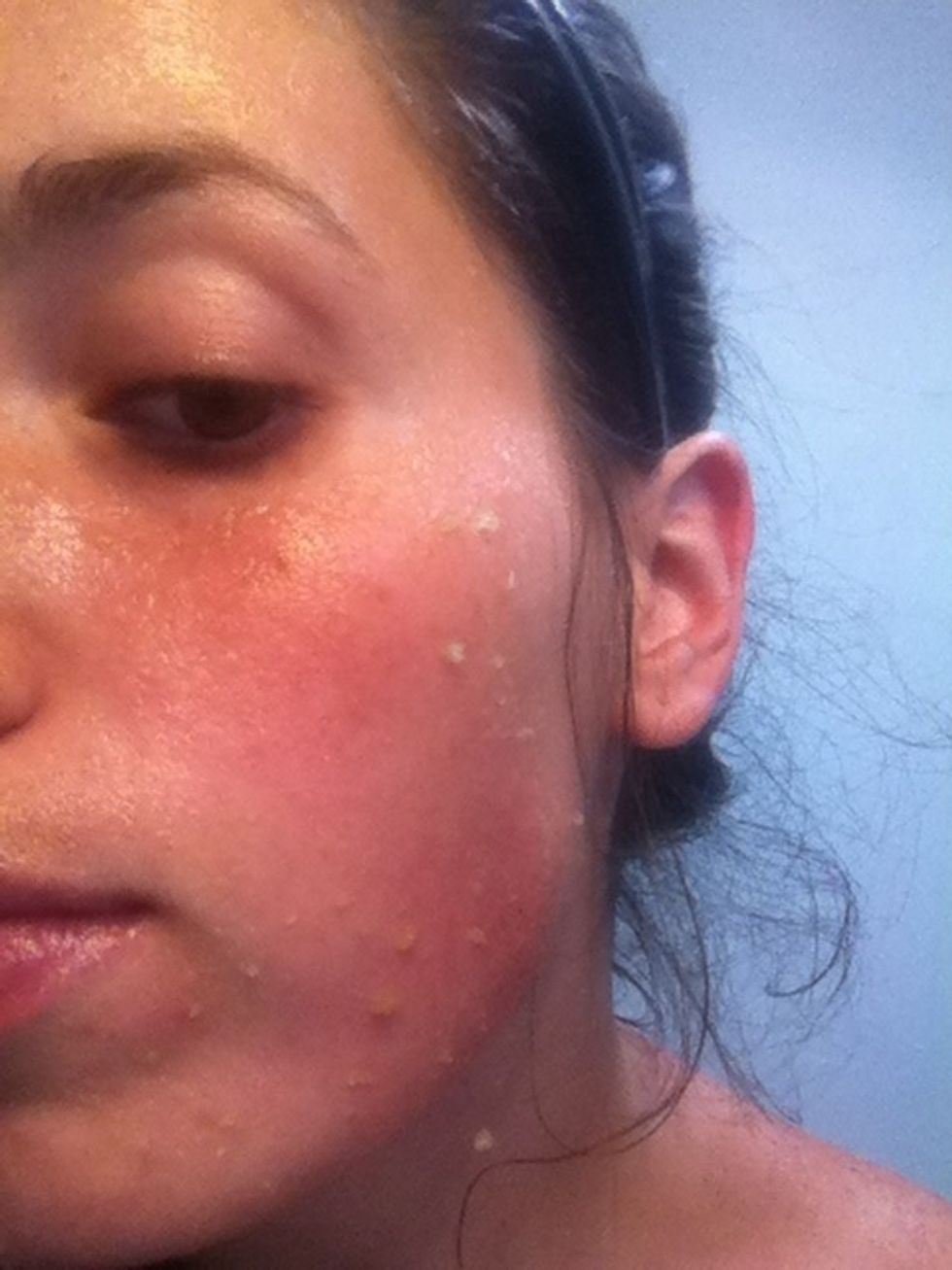 Scrub your face at night or whenever you feel like it. Scrub and let sit for five minutes or so and then wash it. Your skin will be extremely smooth :)