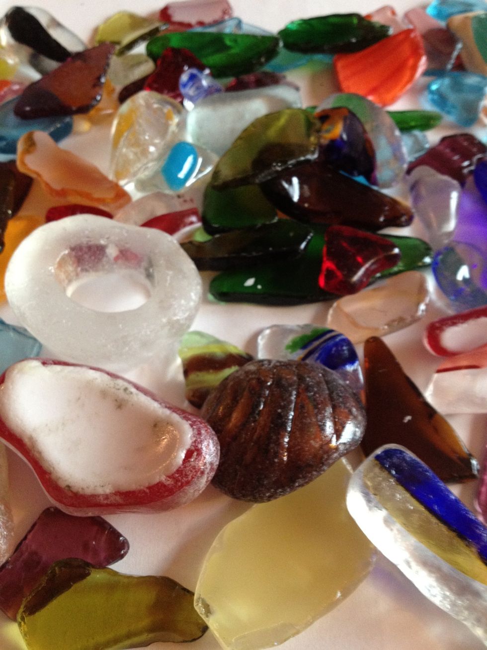Sea glass or beach glass is physically and chemically weathered glass found on beaches along bodies of fresh and salt water. They come from bottles, glasses, plates, even windshields.