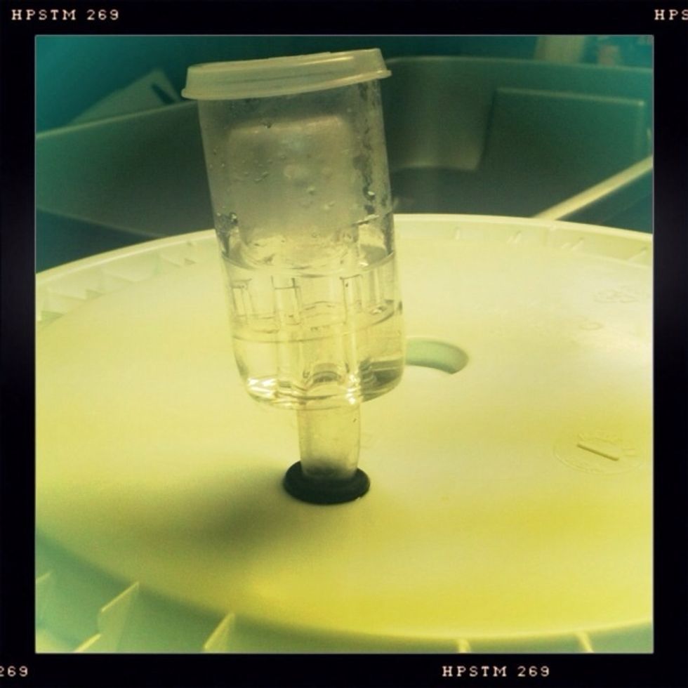 Seal the fermenter. Add sanitized water to the air lock and insert into the stopper. Make sure fermenter is sealed and move fermenter to a warm, dark, quiet spot until fermentation begins.