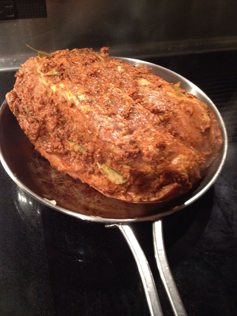 Sear the meat on all sides. Careful not to burn, you'll need the remnants on the pan.
