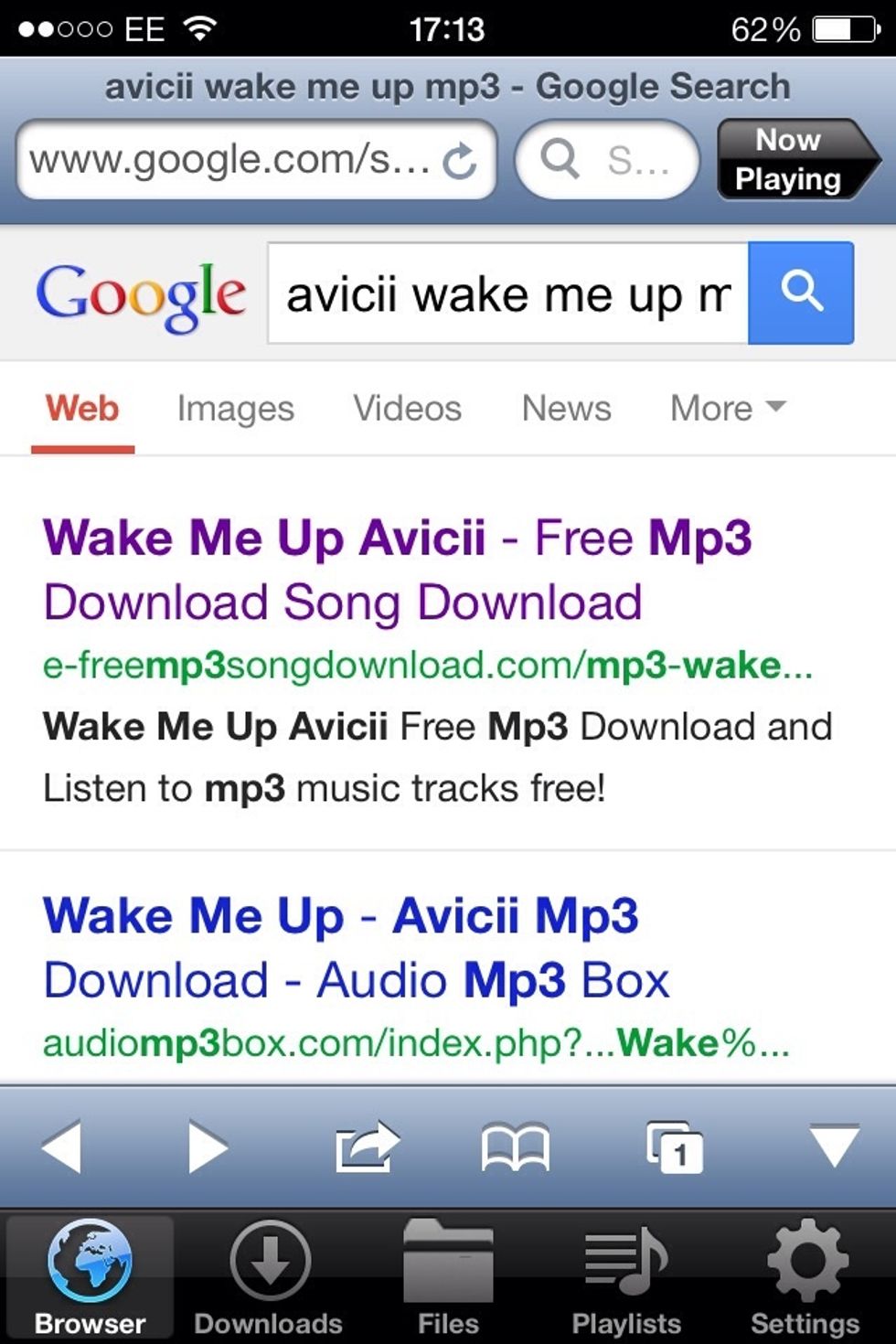 Search any song you want on the toolbar but make sure you always add 'mp3' or 'download' at the end of the song