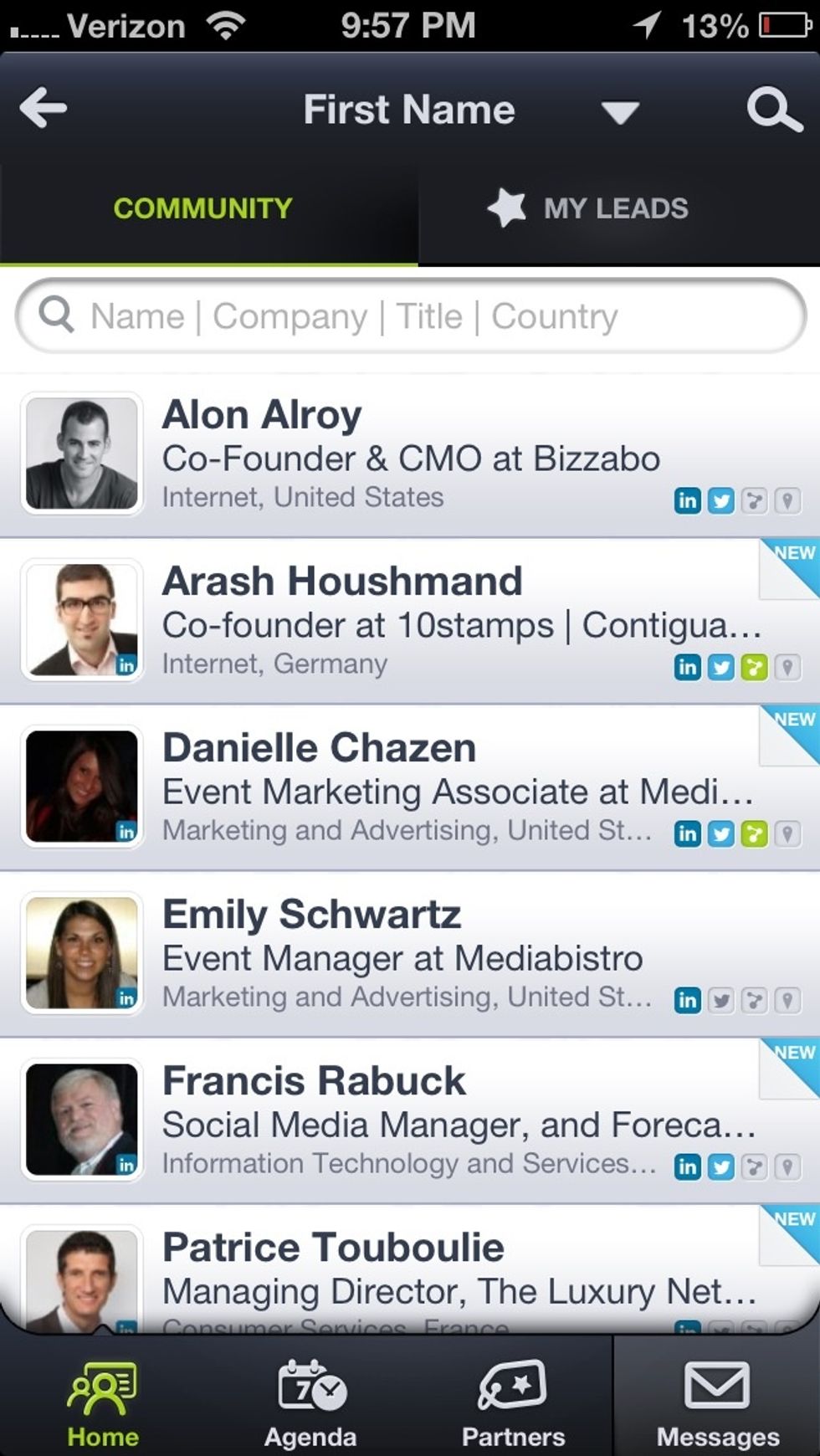 Search attendees by industry, company and job title. Or simply browse the list to find interesting people to connect with.