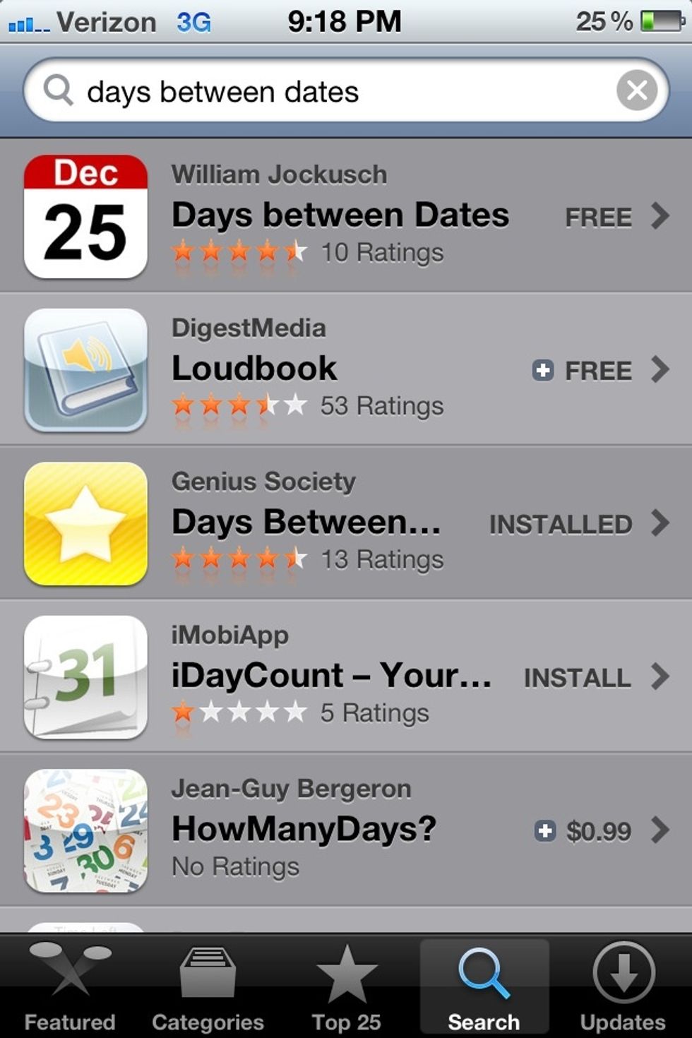 Search "days between dates" in the app store, and click on the one with the gold star. Install it.