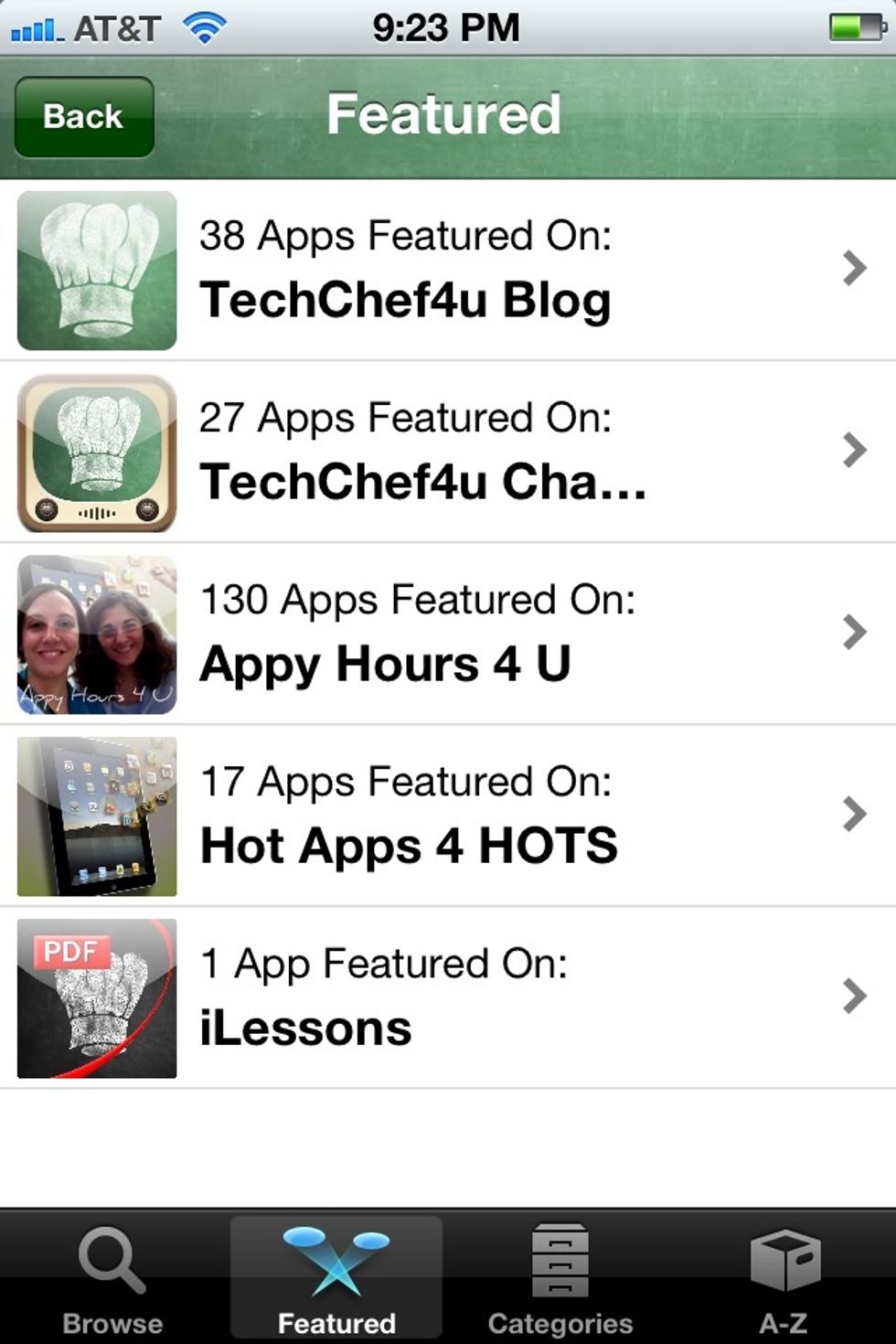 Search Featured apps which have app-tivities and integration examples in the form of blog entries, YouTube videos, iTunes podcasts, iBooks, and iLesson PDFs.